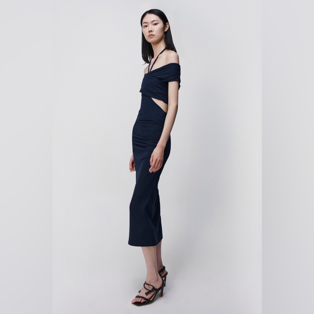 JONATHAN SIMKHAI STANDARD Akane Midi Dress in NAVY Sz M - Picture 7 of 8